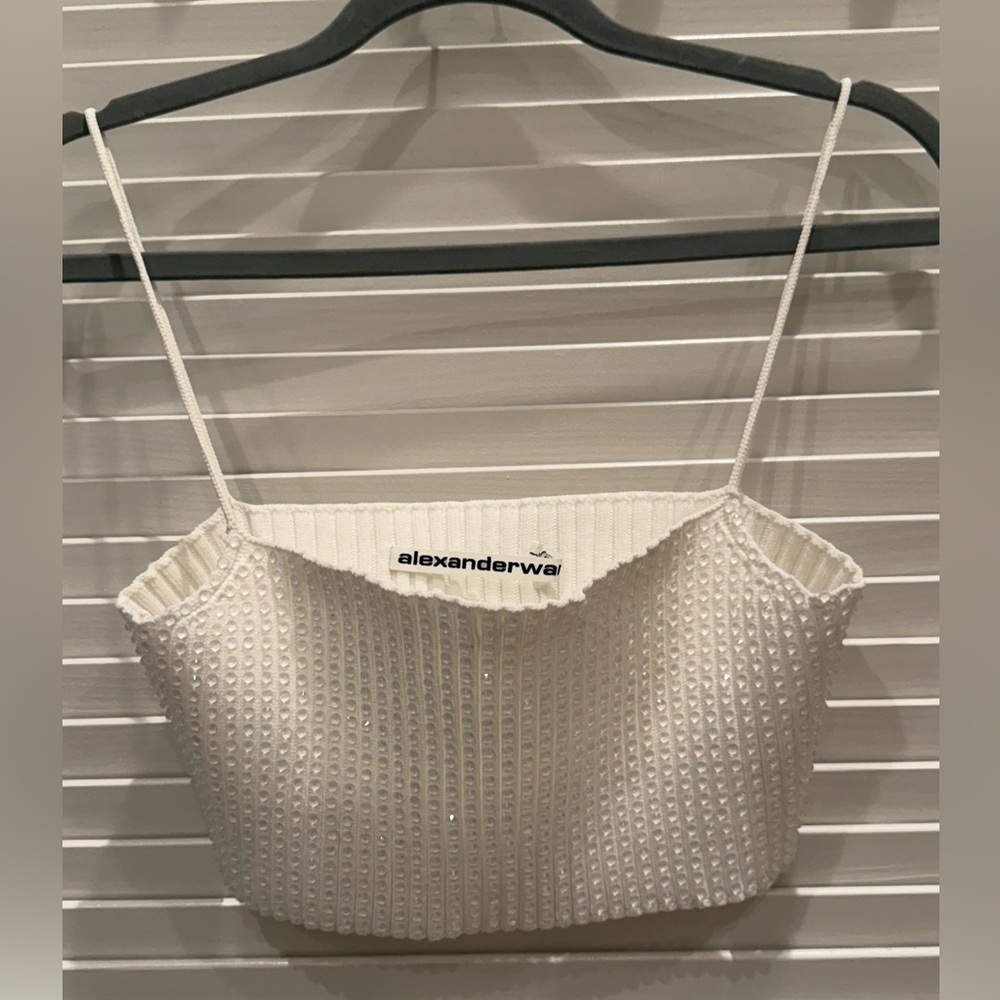 Alexander Wang crystal-embellished ribbed tank top.